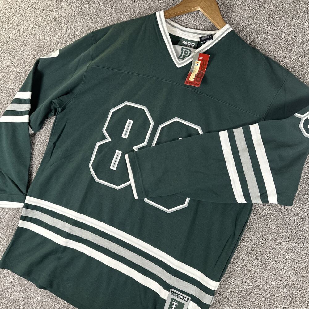 Vtg Paco Athletics Shirt Men L Forest Green Jersey Tee Y2K Streetwear 3/4 Sleeve